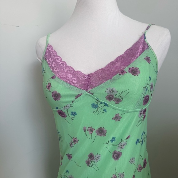 Motel Green Floral Lace Slip Dress | Y2K Fairycore Coquette Mini M - Picture 4 of 7